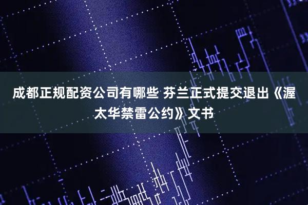 成都正规配资公司有哪些 芬兰正式提交退出《渥太华禁雷公约》文书